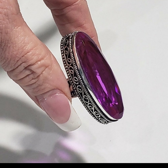 Rubellite ring, 925 silver pink rubellite vintage ring - Picture 2 of 12